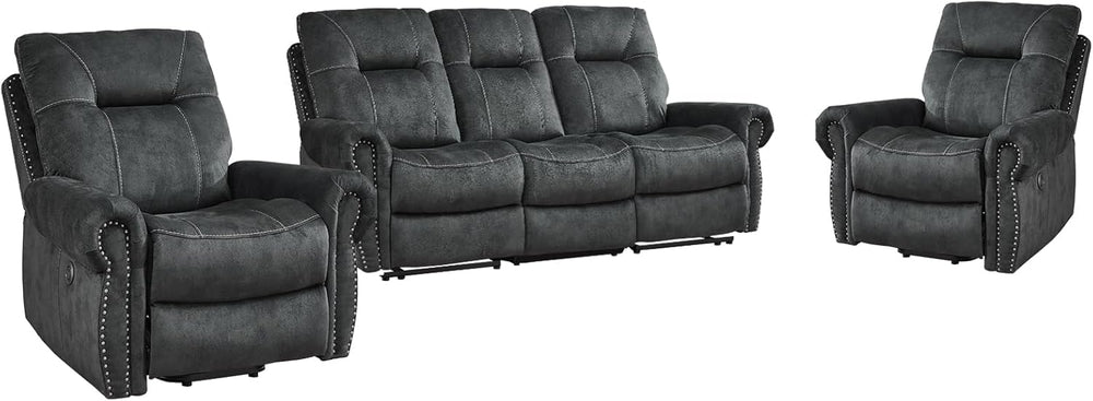 EBELLO 3 Pieces Reclining Couch Furniture Set for Living Room, Double 1 Seat ...