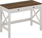ChooChoo Farmhouse Desk 39" Computer Desk with Drawers, Small Study Writing Table with Stable X Frame for Home Office