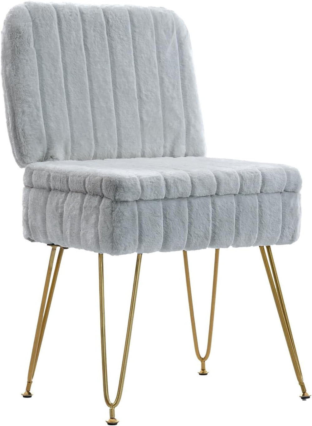 Vanity Chair with Storage | Comfy Ottoman with Folding Back