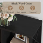 6 Cube Storage Organizer with Storage, 41.54 Inch Hight Modern 4-Tier Bookshelf with X-Shaped Metal Frame, Black Wood Bookcase for Living Room, Home Office, Bedroom, Easy Assembly