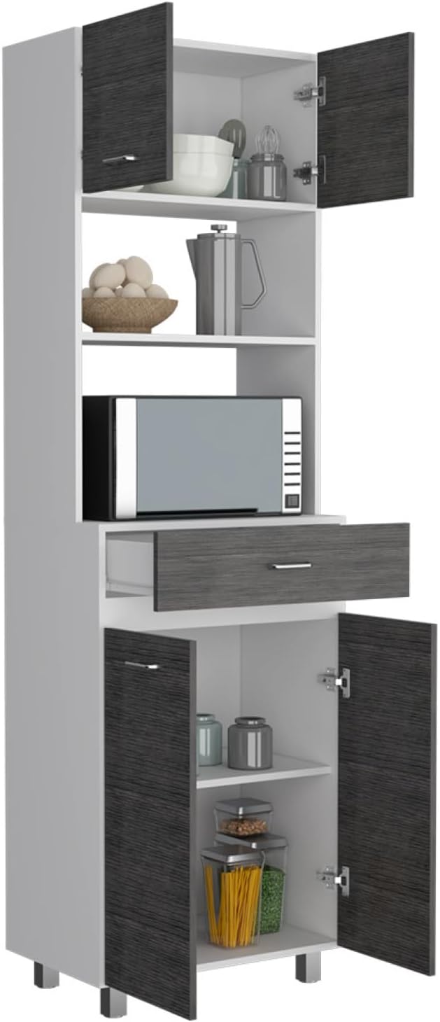 Caribe Microwave Cabinet, Double Door, One Drawer and One Shelf - White/Smoke...