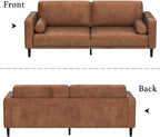 HIFIT 79" Sofa Couches for Living Room Mid-Century Modern Decor Faux Leather Couch with Deep Seat&Cloud Cushions&2 Pillow, 3 Seater Home Sofa Living Room Brown Loveseat for Office, Bedroom, Apartment