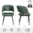 Modern Dining Chairs Set of 4, Faux Leather Upholstered Kitchen Chairs with Curved Back and Metal Legs, Mid Century Chairs for Dining Room, Kitchen, or Café (Green)