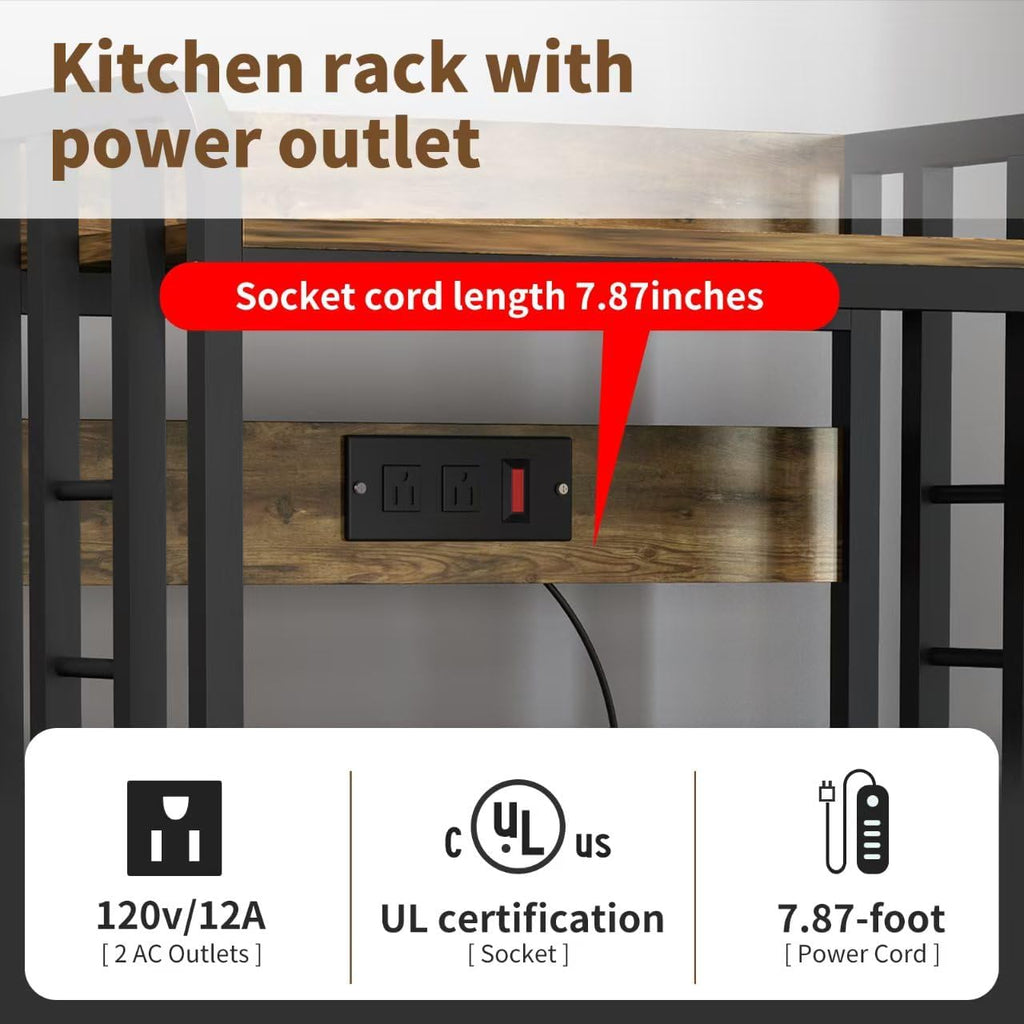 SIREDEEP Bakers Rack with Power Outlet ，4-Tier Kitchen Baker's Rack,Microwave Stand with Storage Suitable for Kitchen, Living Room, Dinning Room，Coffee Bar(Rustic Brown)