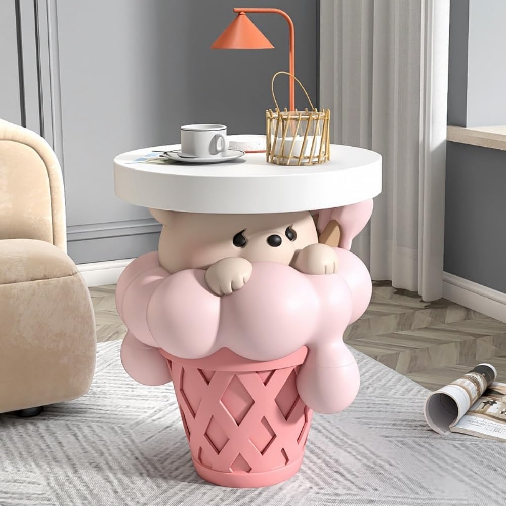 Resin Side Table with Hidden Storage, Creative Bear Accent Tables for Small S...