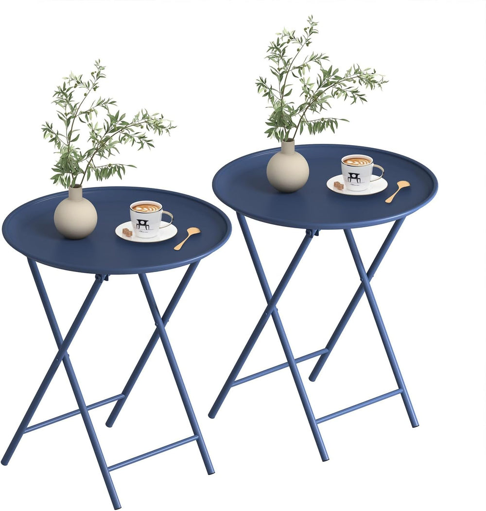 Garden 4 you Folding TV Tray Table, Metal Round Side Table, Blue Dinner Table...