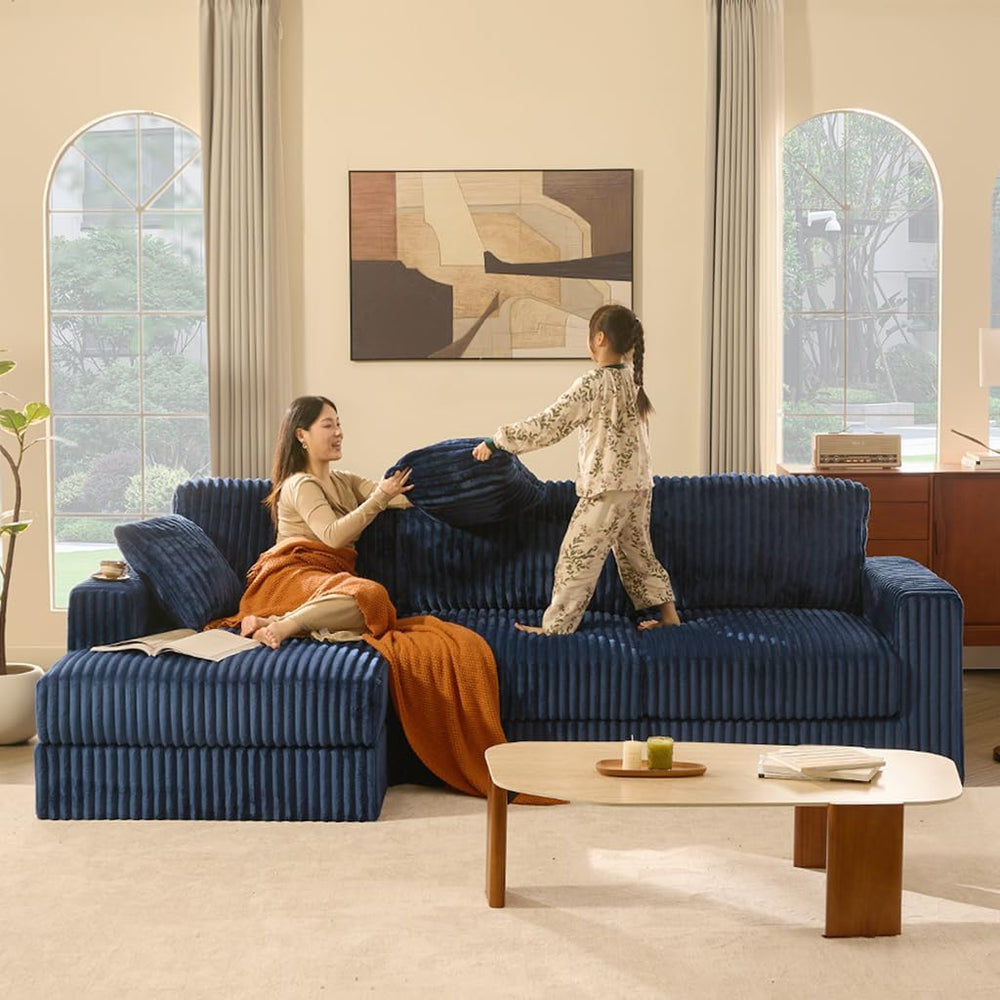 GOSUHI 113" L-Shaped Cloud Couch, Modular Sectional, Deep Seats, Navy | ...