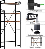 Over The Toilet Storage Rack with 3-Tier Bathroom Shelves, Space Saver Toilet Shelf, Bathroom Storage Organizer with Hooks for Over Toilet Storage and Shelf (Rustic Brown)