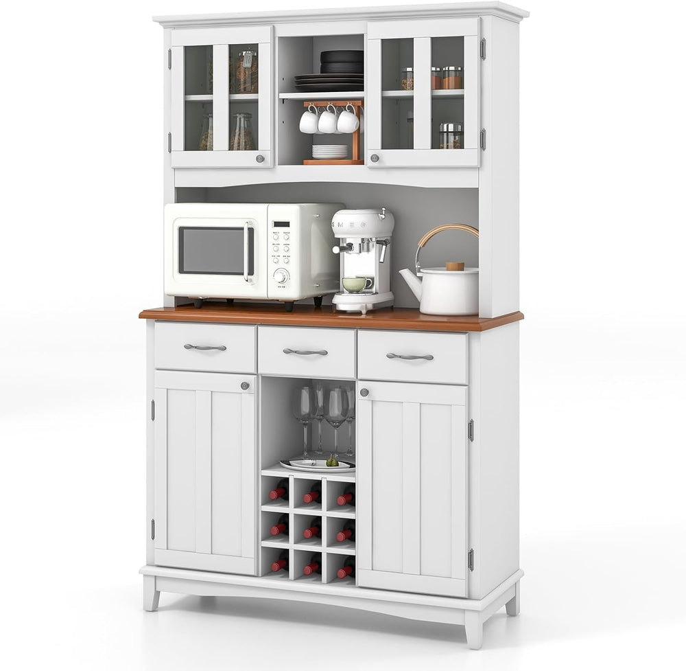 PETSITE Kitchen Pantry Storage Cabinet, Freestanding Microwave Cupboard with ...