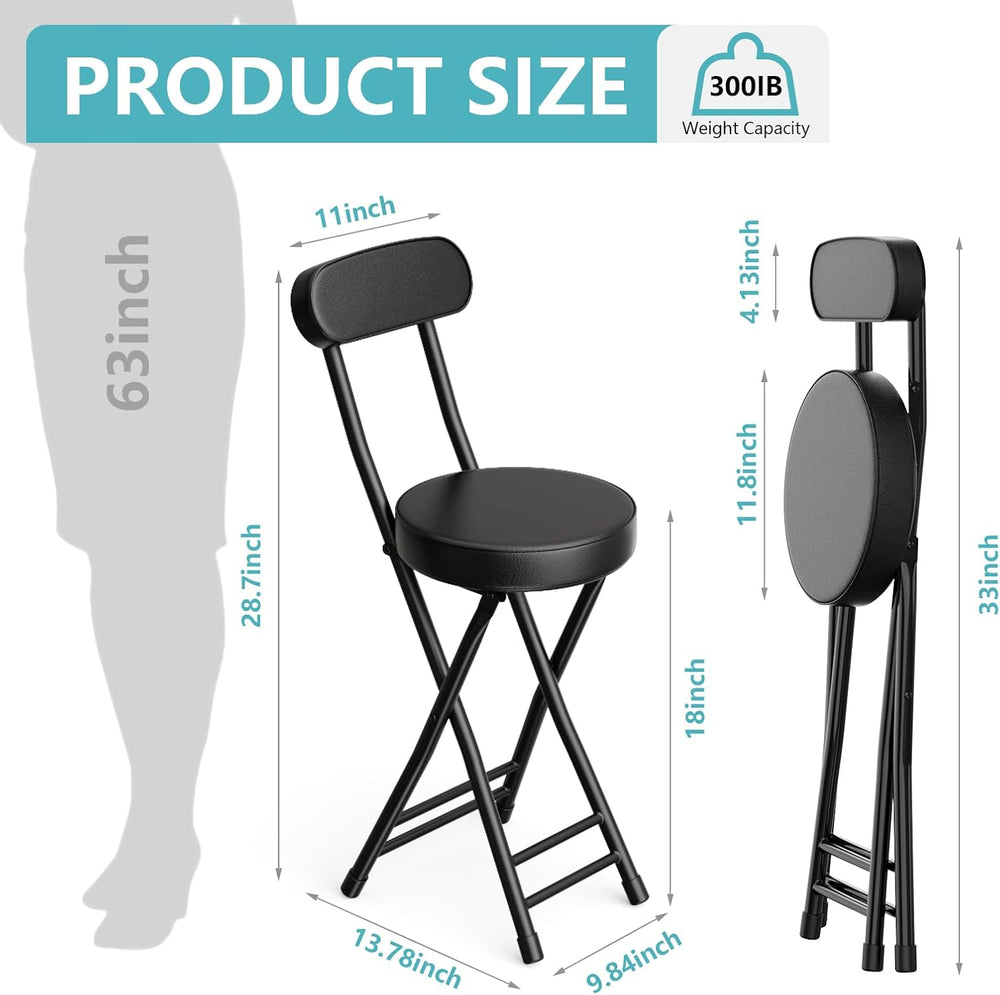 Folding Stool,Cushioned Padded Folding Bar Stool,18inch Black Height Heavy Du...