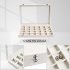 Wudygirl Jewelry Organizer Earring Holder Jewelry Tray with Lid Velvet Jewelry Box Jewelry Display Case Bracelet Earrings Ring Holder for Women Dresser (Beige 24 Grid Jewelry Tray)