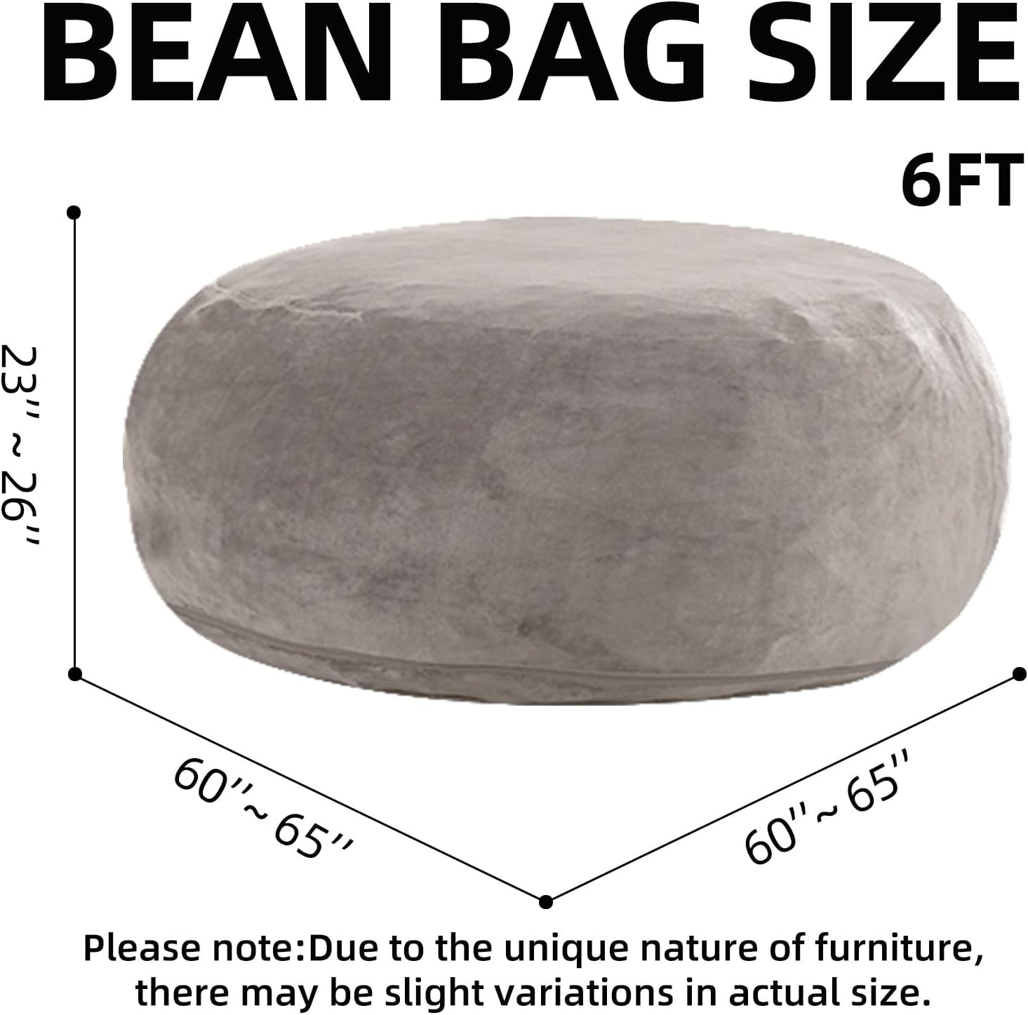 Jumbo Bean Bag Chair for Adults，6FT，Bean Bags with Filler Included，Memory Foam Chair，Removable and Washable Flannel Cover, Suitable for Living Room, Bedroom and Dormitory. (Khaki)