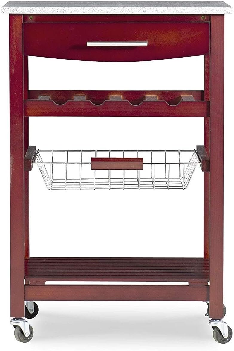 HomeStock Kitchen Island Cart with Granite Top - Rolling Kitchen Island Modern Kitchen Storage, Elegant Wooden Cart