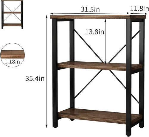3 Tier Industrial Solid Wood Bookcases, Open Etagere Bookshelf with Metal Frame, Rustic Wood and Metal Shelving Storage Organizer for Living Room Book Shelves Furniture (AY01-3tier)
