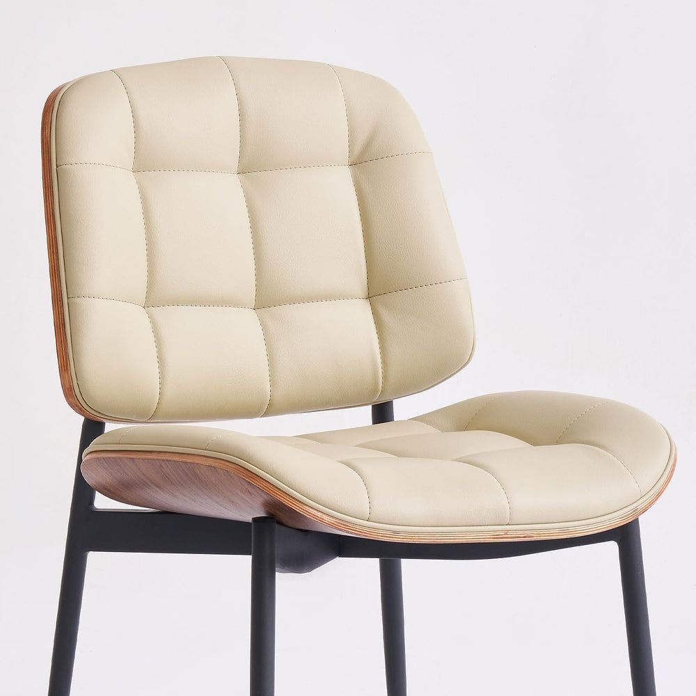 GrandNoor Mid Century Modern Dining Chairs with Walnut Grain Back, Beige Faux...