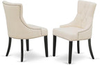 East West Furniture V696FR102-7 7 Piece Dinette Set Consist of a Rectangle Dining Room Table with V-Legs and 6 Light Beige Linen Fabric Upholstered Parson Chairs, 36x60 Inch, Multi-Color