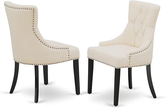 East West Furniture V697FR102-9 9 Piece Dining Room Set Includes a Rectangle Kitchen Table with V-Legs and 8 Light Beige Linen Fabric Upholstered Parson Chairs, 40x72 Inch, Multi-Color