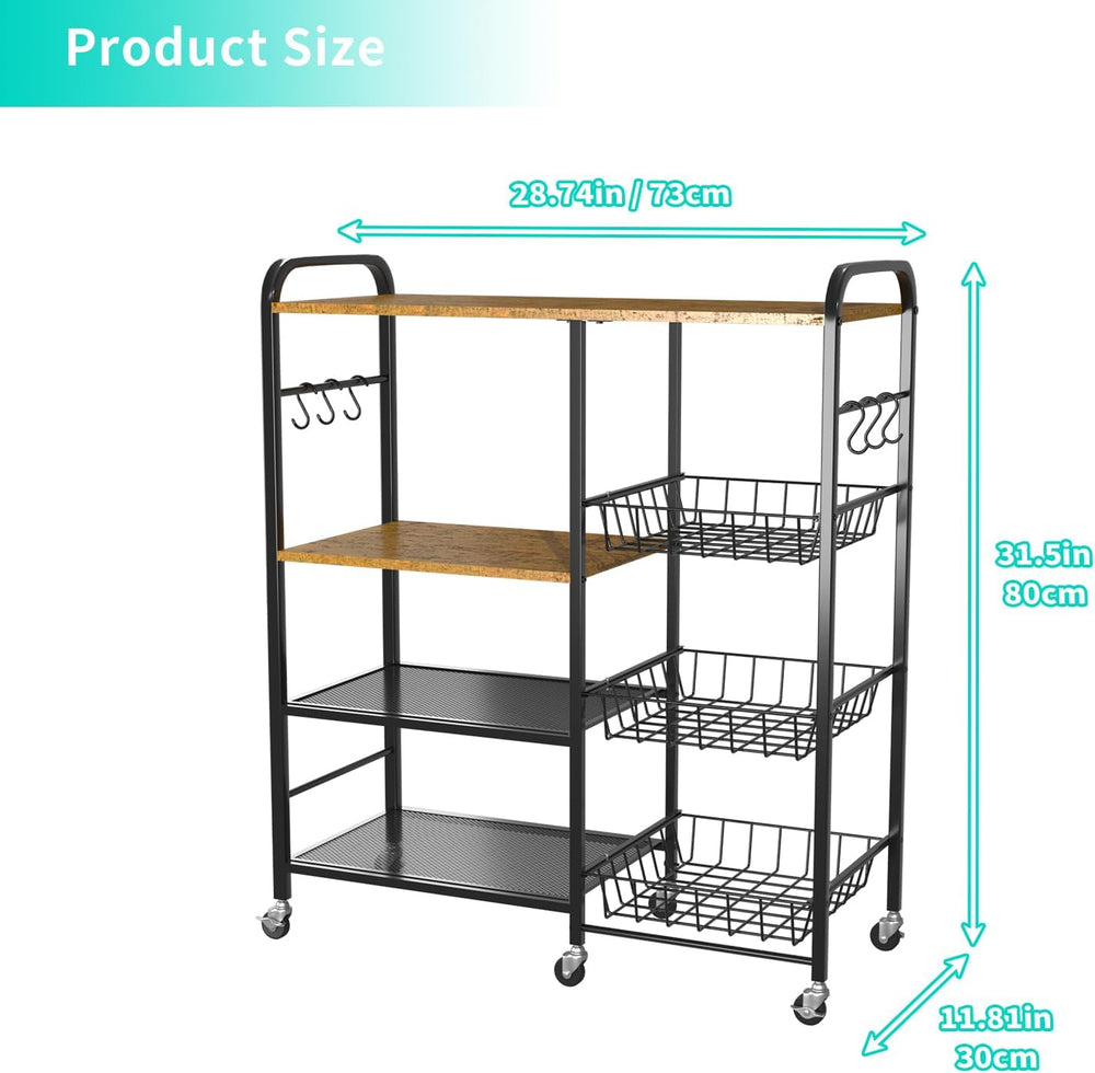 HapiRm Rolling Kitchen Microwave Cart - 4 Tier Microwave Table Stand with Pul...