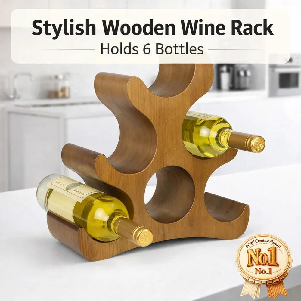 Wooden Wine Rack – Countertop & Freestanding Display – Holds 6 Bottles, W...