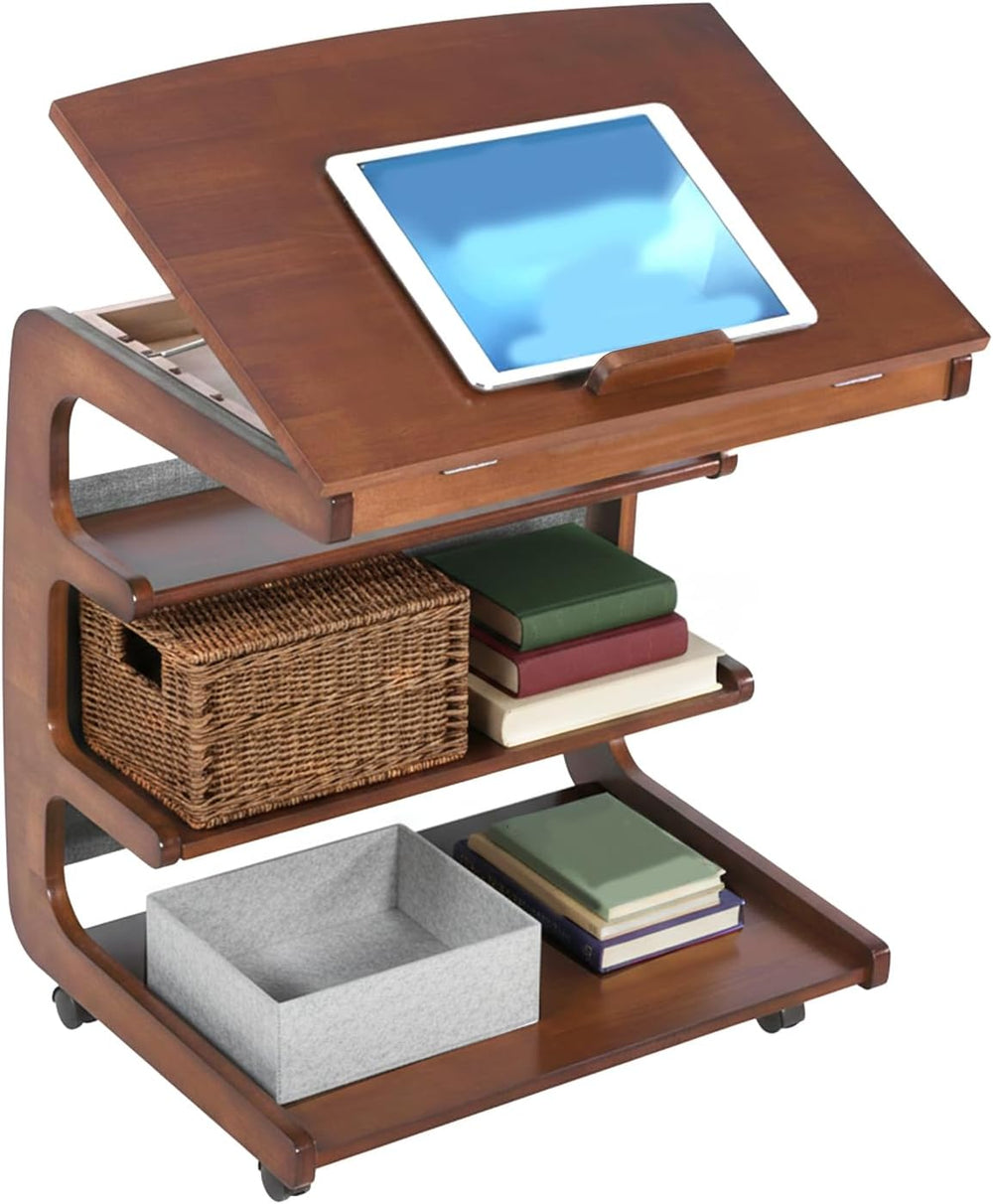 Multi-Layer Storage Rolling Side Table, C Shaped Couch End Table with Edge St...