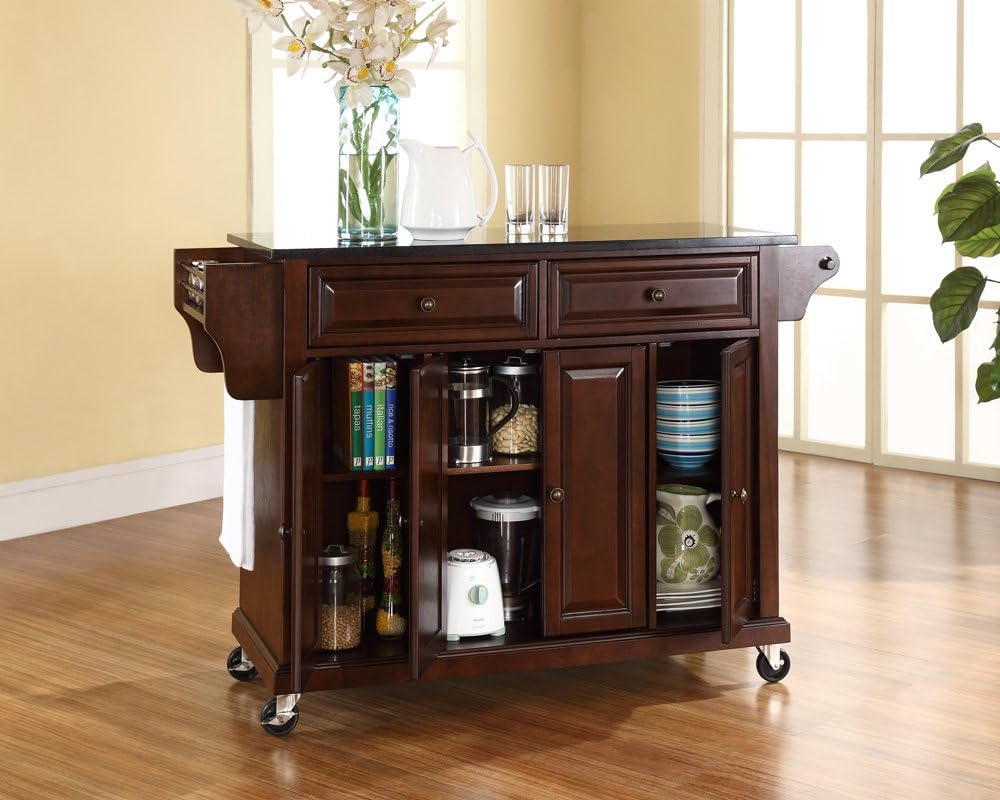 Crosley Furniture Full Size Granite Top Rolling Kitchen Island Storage Cart, ...