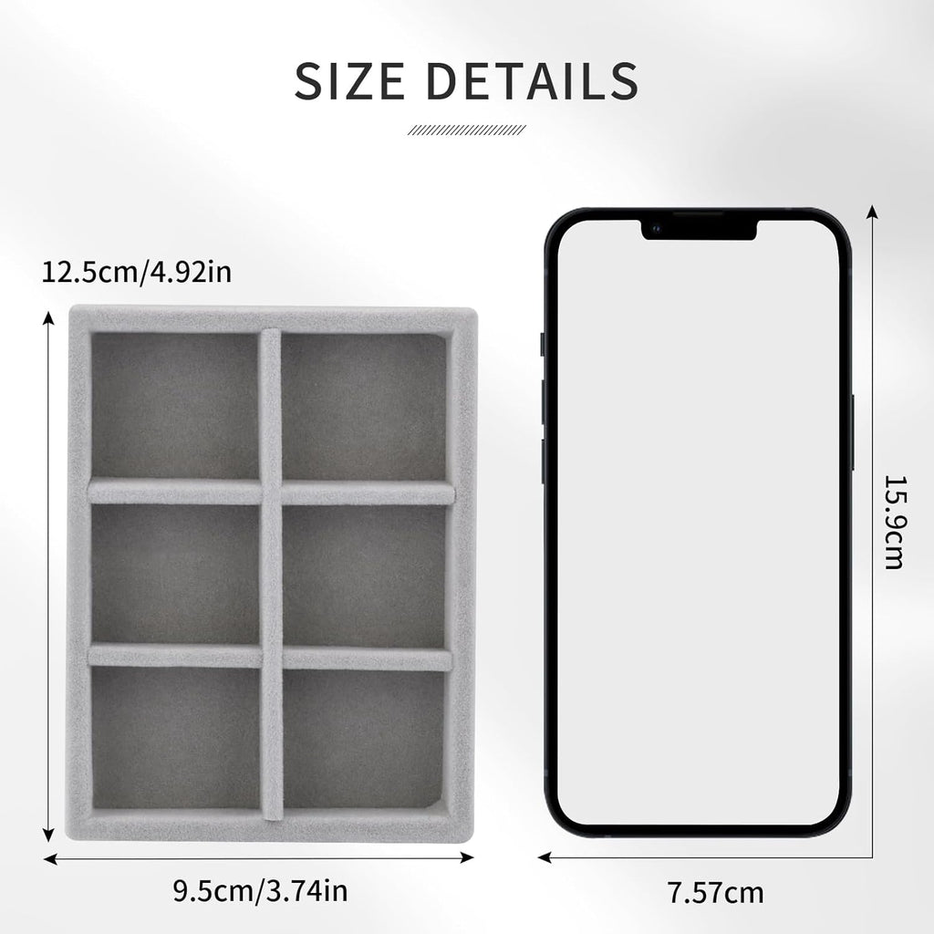 DesignSter Small Jewelry Tray, 2PCS Ring Organizer, Velvet Jewelry Display Tray, Stackable Jewelry Organizer Trays, Jewelry Drawer Organizer Inserts For Dresser, Jewelry Box (Gray)