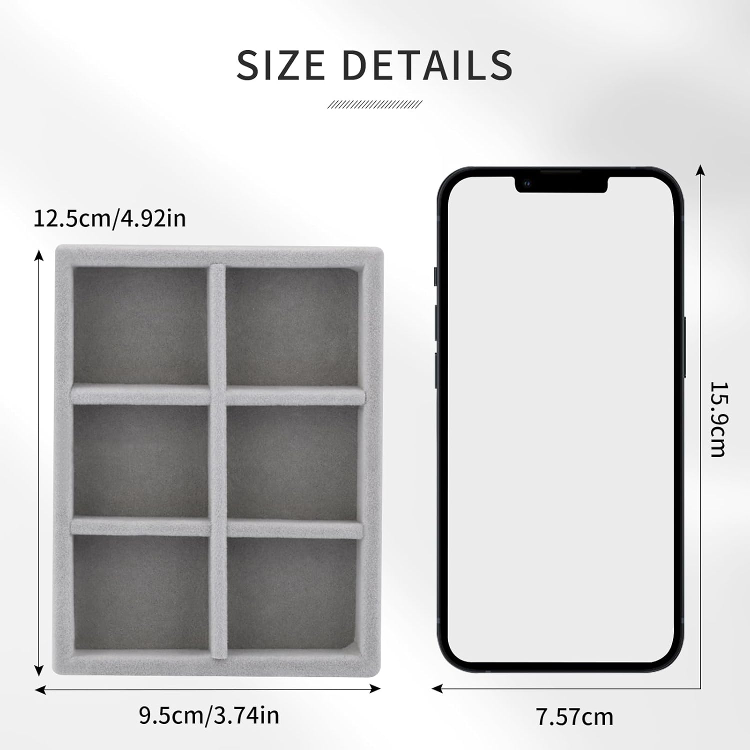 DesignSter Small Jewelry Tray, 2PCS Ring Organizer, Velvet Jewelry Display Tray, Stackable Jewelry Organizer Trays, Jewelry Drawer Organizer Inserts For Dresser, Jewelry Box (Gray)