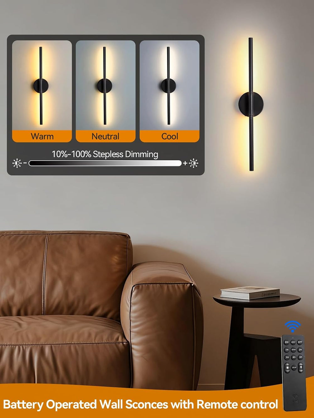 Battery Operated Wall Sconces Set of 2, Remote & Touch Control