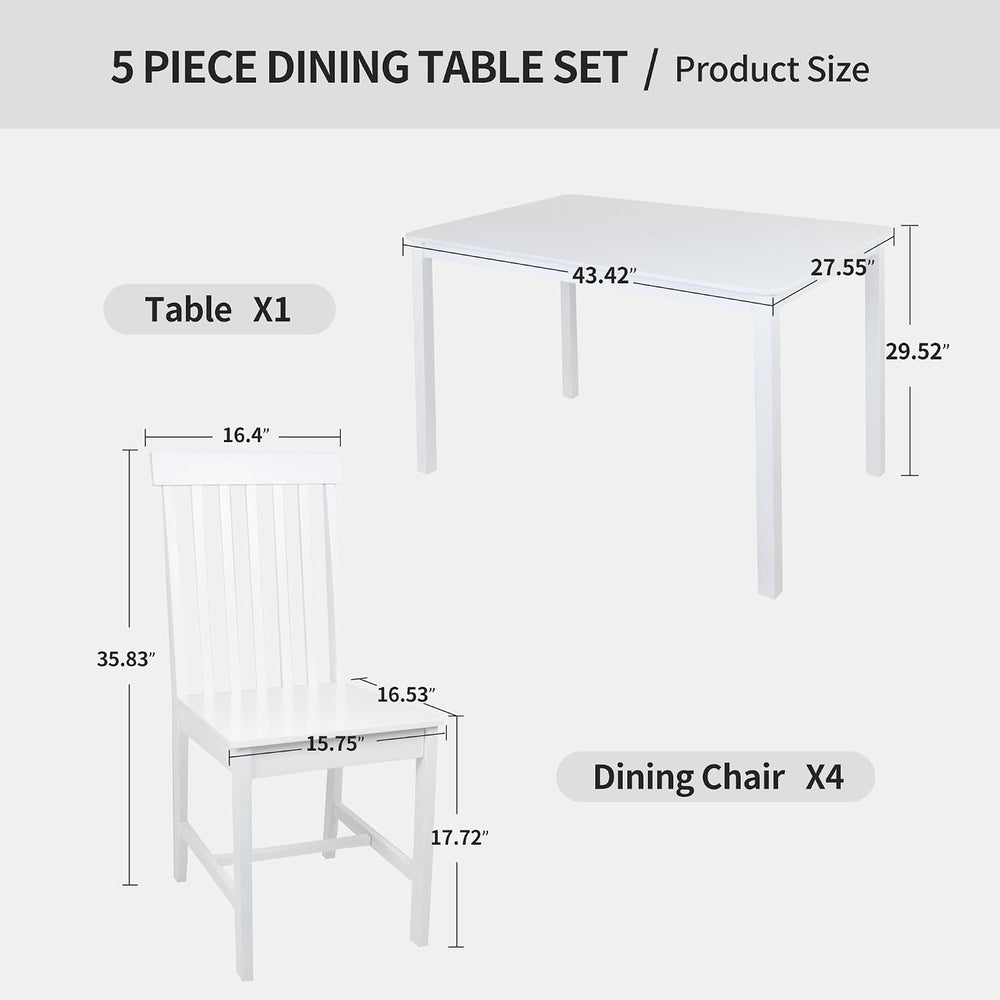 DUHOME 5-Piece Solid Wood Dining Table Set for 4, Farmhouse Kitchen Table Cha...