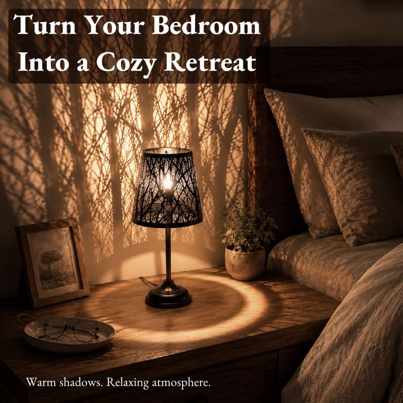 Touch Table Lamp, Tree Shadow Projection, 3-Level Dimmable Shadow Lamp
