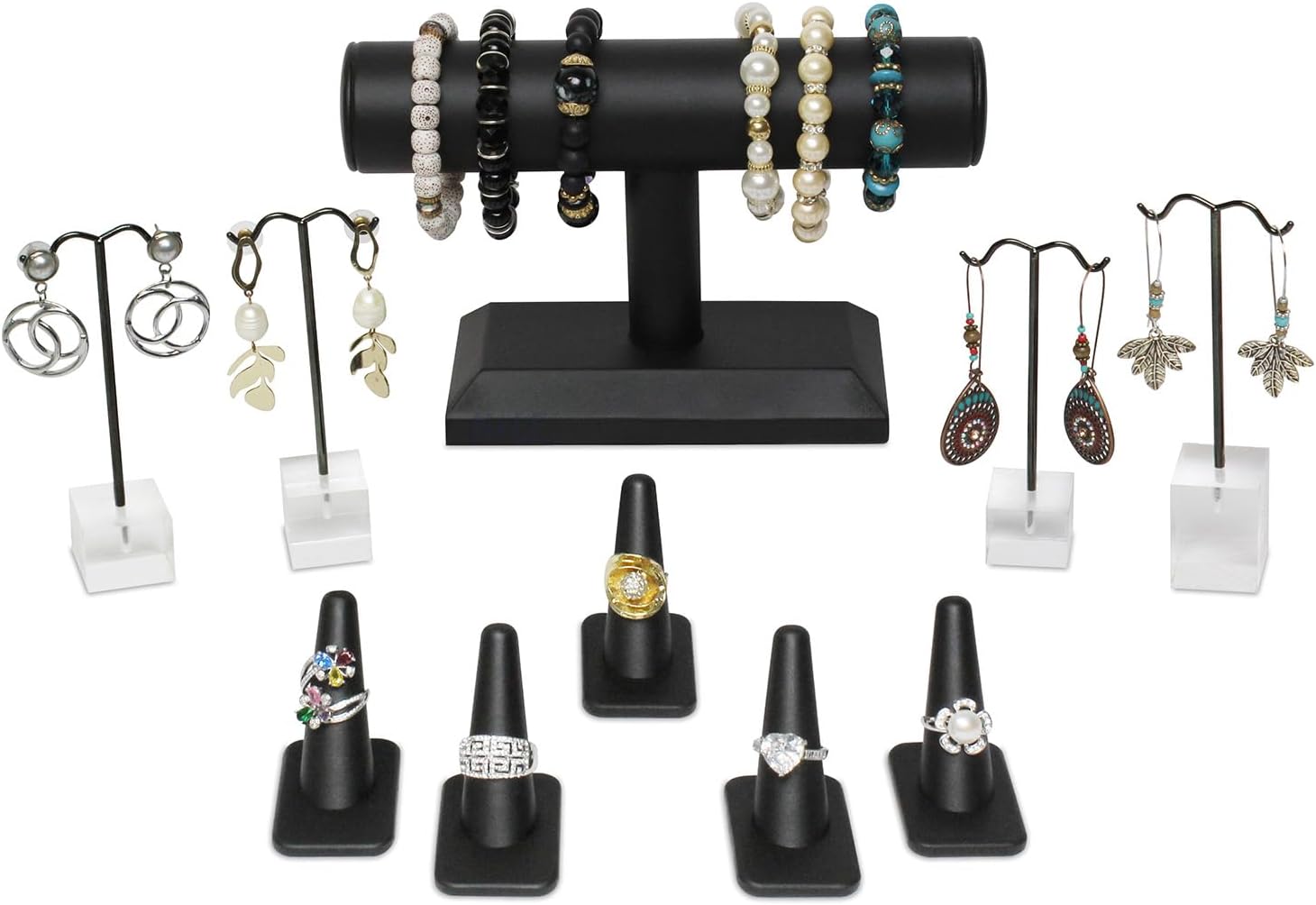 MOOCA Jewelry Display Set, Necklace Display Bust, Earring Organizer, Ring Holder Stand for Showcase and Store, Premium Fabric