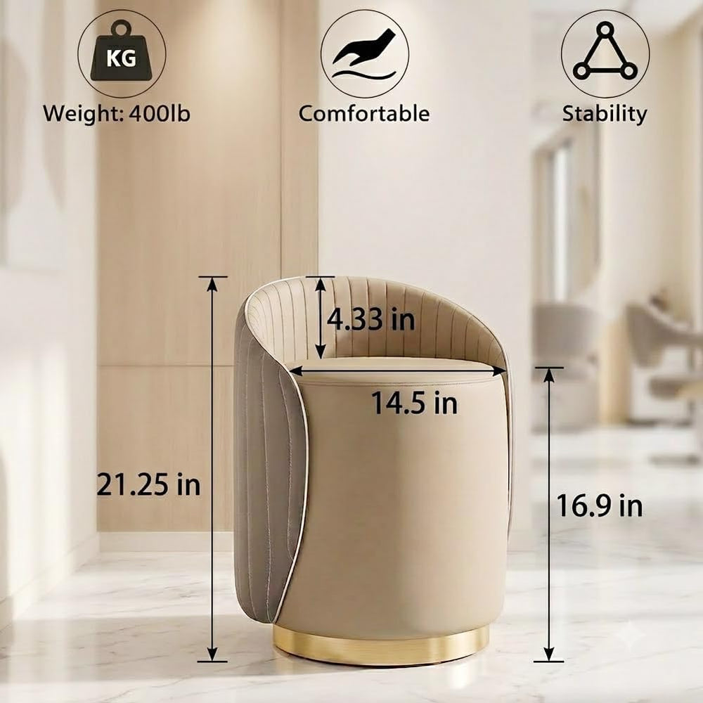 Luxury Vanity Stool with Storage, 360° Swivel Vanity Chair with Back, 400lbs ...