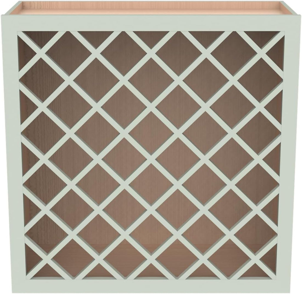 Solid Wood RTA Wine Bottle Rack Wall Cabinet with Lattice Panels - Wine Bottle Holder Storage for Bar, Pantry, or Dining Room and Kitchen(Jade Green, 24”W × 12”D × 30”H)
