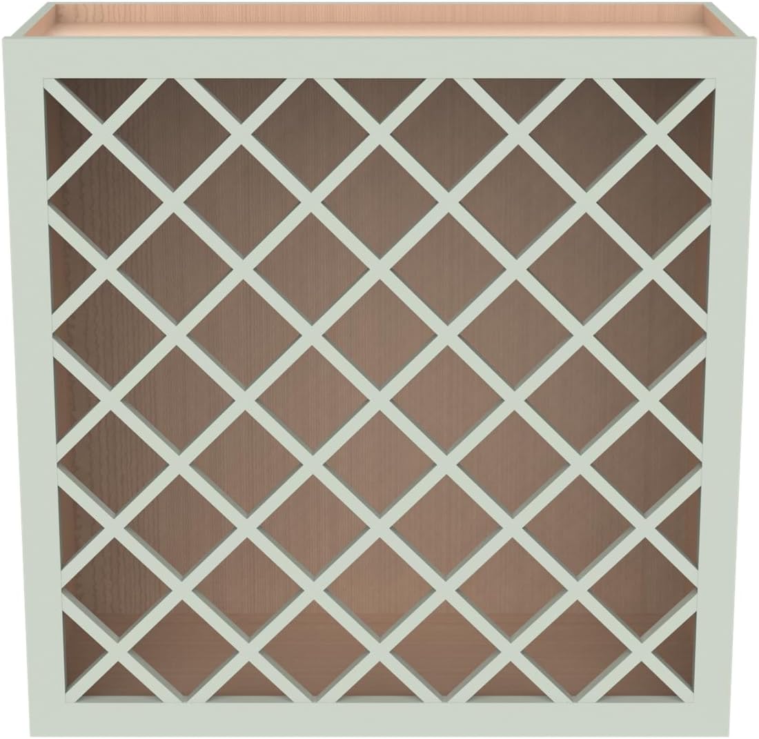 Solid Wood RTA Wine Bottle Rack Wall Cabinet with Lattice Panels - Wine Bottle Holder Storage for Bar, Pantry, or Dining Room and Kitchen(Jade Green, 24”W × 12”D × 30”H)