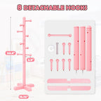 Coat Rack, Freestanding Coat Racks with 8 Hooks 2 Adjustable Height, Tree Coat Rack for Bedroom, Hallway, Entrance, Office, Hats, Handbags,Purse (Pink)