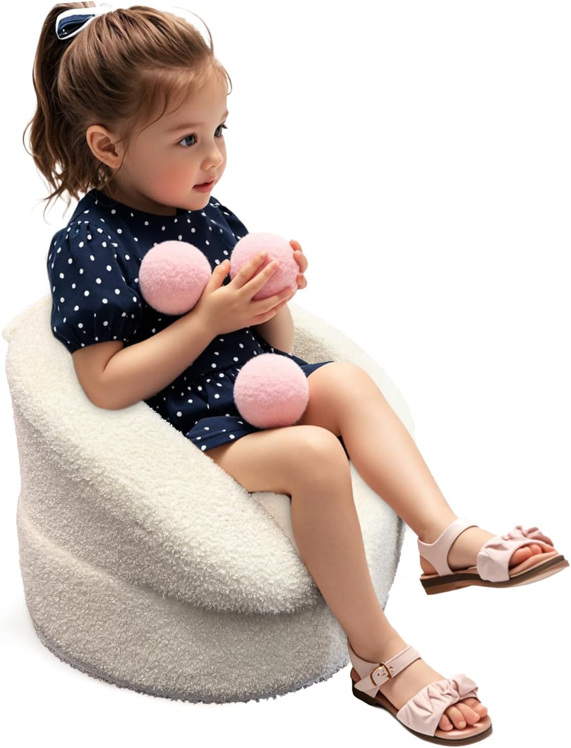 Mini Toddler Chair Comfy - 17.3'' Compact Kids Couch with Carry Handle, Soft Teddy Plush Toddle Chair, Washable Cover & Sturdy Design for Nursery & Playroom - White