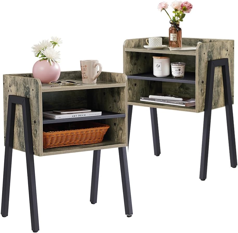 VECELO Nightstand Set of 2,Industrial Side Table End Table,Stackable Accent T...