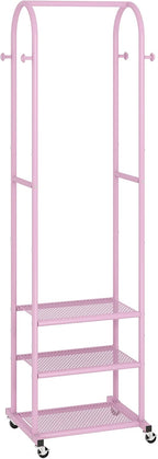 Heavy Duty Clothing Rack with Wheels,Modern Garment Rack with 3 Metal Shelves, 71.8Inches Display Rack for Hanging Clothes, Hanging Rod for Small Space,Pink