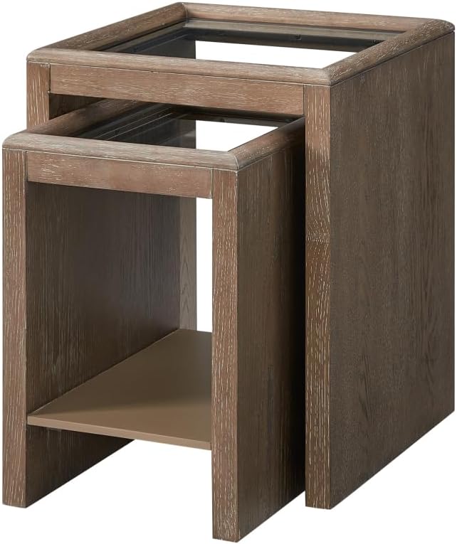 Nesting Tables with Glass Top Cocoa - Brown Solid Wood and MDF | Includes bui...