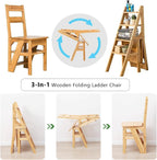 Solid Wood Folding Ladder Chair,2-in-1 Portable Wood Step Ladder,multi-functional Step Stool,folding Chair Display Storage Shelf For Home, Library, Kitchen(14.9"D x 13.7"W x 35.4"H, Light Walnut)