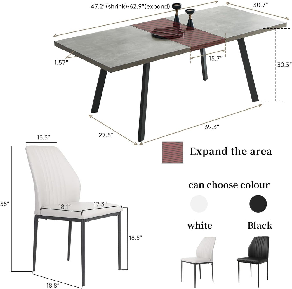 Zerifevni 47.2"- 62.9" Extendable Dining Table Set for 4, Modern Ki...