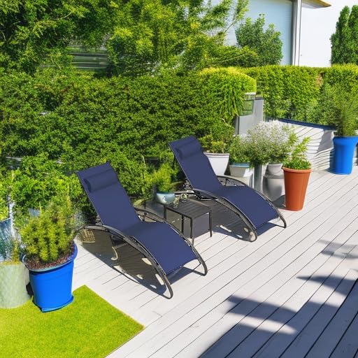 PURPLE LEAF Pool Lounge Chaise Set of 3 Outdoor Lounger Chair, Navy Blue | 2 ...