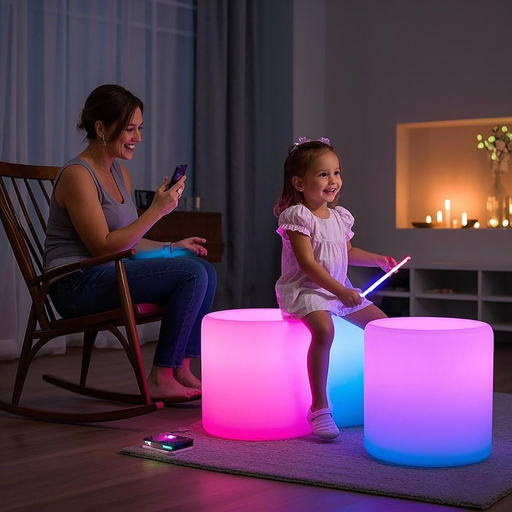 Mr.Go 16-Inch LED Chair Light, Color Changing Light Up Cylinder Stool Table