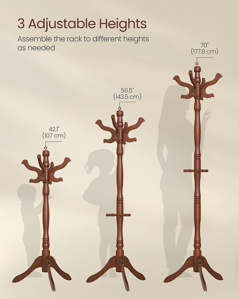 VASAGLE Freestanding Coat Rack, Rubber Wood Coat Tree with 11 Hooks