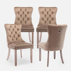 Velvet Upholstered Dining Chairs Set of 4, Modern Style Kitchen Side Chairs with Nailhead Trim and Wood Legs,Metal Pulling Ring for Dining Room Living Room