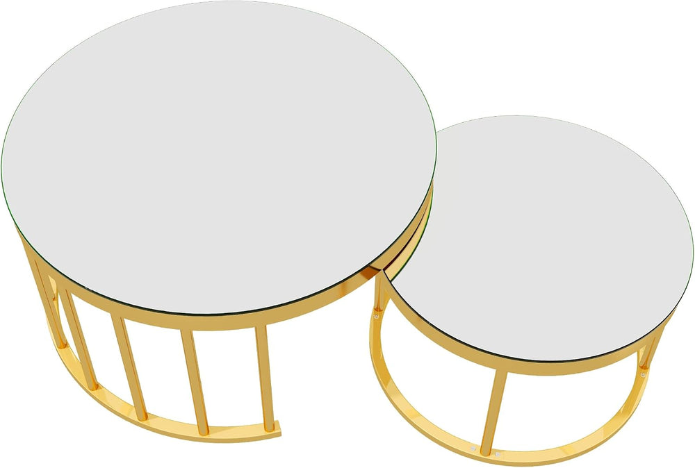 JIVOIT 2-Piece Round Nesting Coffee Table Set with Gold Metal Frame | Modern ...