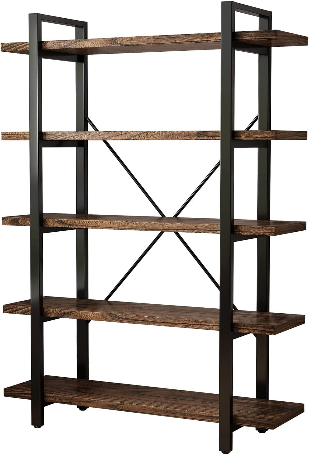 5-Tier Industrial Style Solid Wood Bookcase and Book Shelves,Rustic Wood and ...
