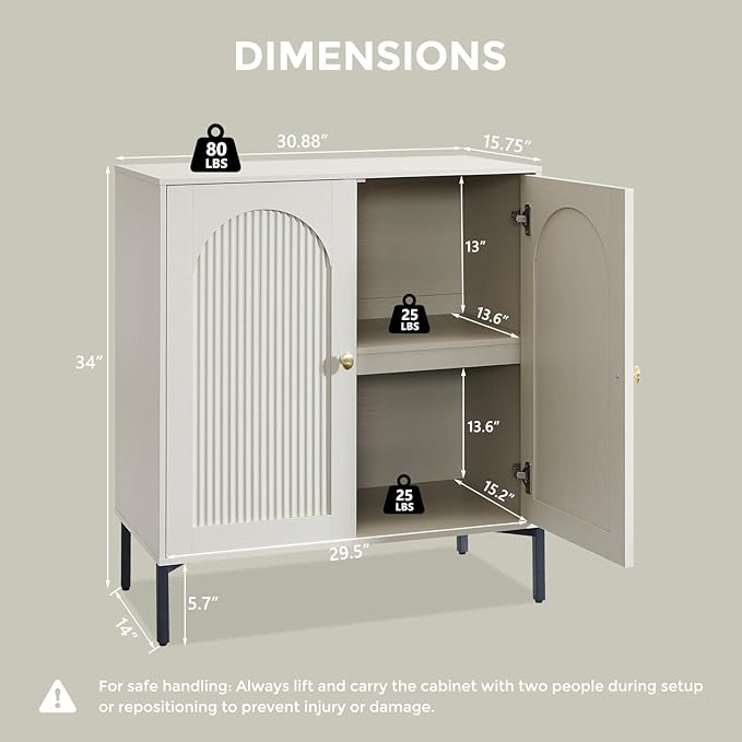 Modern TV Stands for 80 Inch tvs, 92.63" W Wood Entertainment Center w/Adjustable Shelves, Mid Century Modern TV Stand w/Arched Fluted Doors, Media Console Cabinet for Living Room, Cream