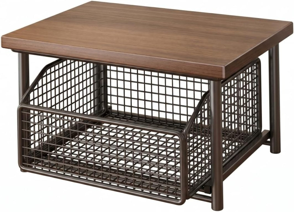 14.6x9.8x7.1 Inch Sturdy Metal Coffee Station Organizer with Drawer & Woo...
