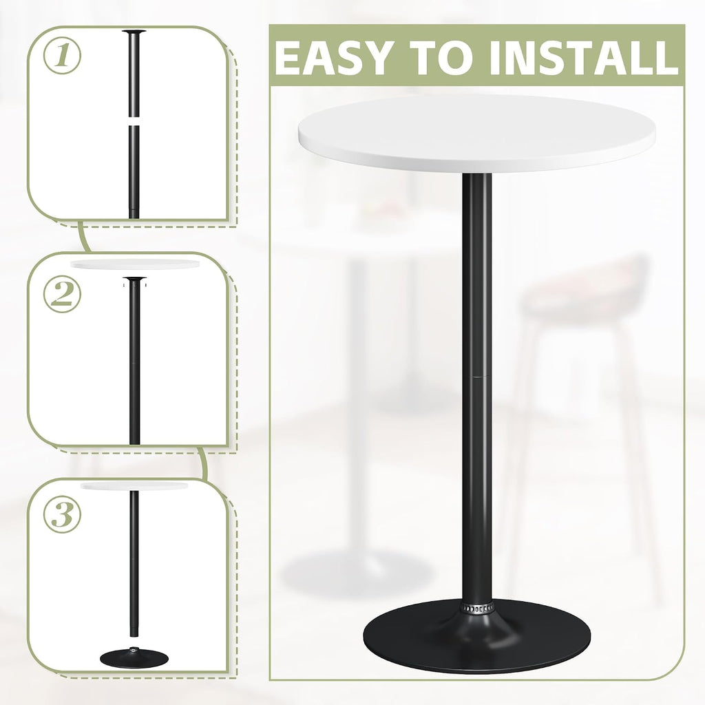 Flamaker Round Bistro Pub Table Modern Style Metal Base MDF Top Cocktail Bar Table Counter Bar Height for Pub, Dining Room, Party (2, White-Black)